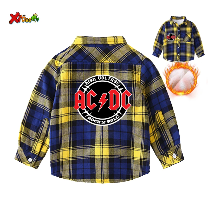 kids shirts yellow Детский плед рубашки блузки зима теплый ben 10 Дети Малыш красный плед Мальчики пистолеты Роза одежда для девочек новые ACDC футболки Блузка - Цвет: kids shirts yellow