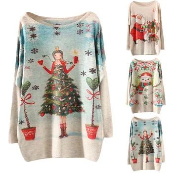 

Long Sleeve Christmas Sweater Women Winter Christmas Tree Print Knitting Pullover Loose Casual Ladies Girls Warm Soft Sweaterst3