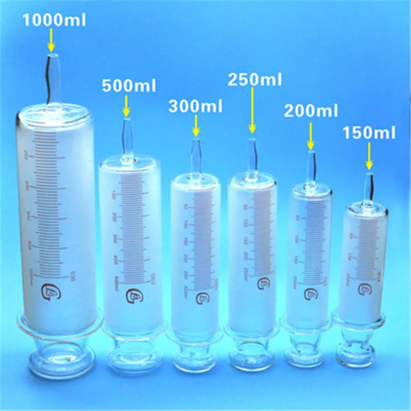 

150ml/200ml/250ml/300ml/500ml/1000ml All Glass Syringes Large sausage device Glass Injector large caliber with luer lock