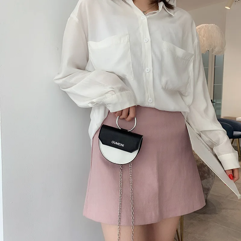 

New Arrival Mini Small Bag Women's Summer Hipster WOMEN'S Bag New Style 2019 Fashion Textured Contrast Color Hand Chain
