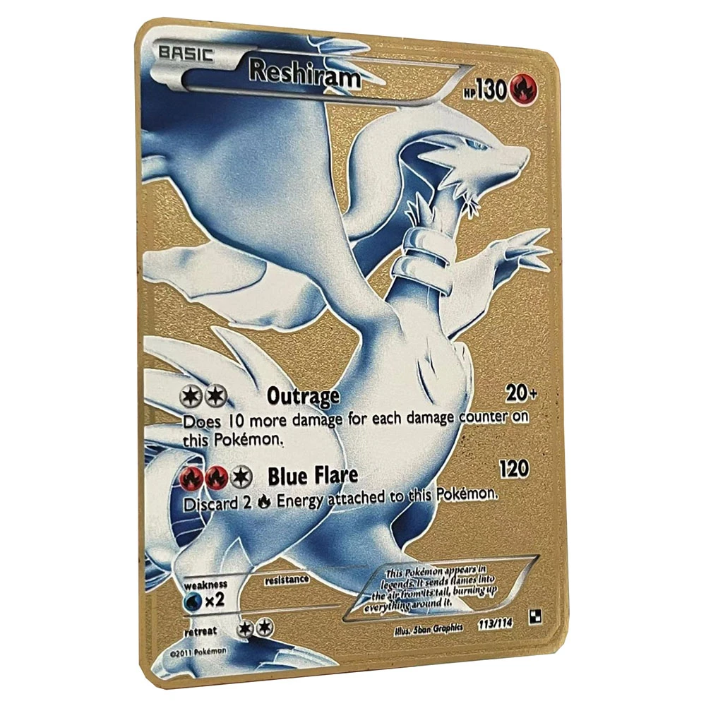 Basic White Reshiram Golden Pokemon Cards In English Iron Metal Pokmo  Letters Kids Gift Game Collection Cards Rainbow - Game Collection Cards -  AliExpress