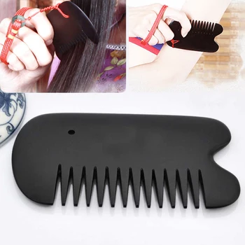 

Black Bian Stone Guasha Massage Comb Energy Board Acupoint Massager Relaxation Health Care Hair Brush Beauty Relief Pain Tool
