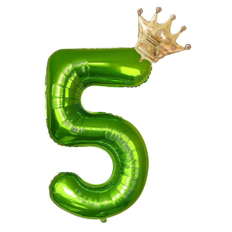 2pcs 40 Inch Foil Crown Green Number Balloons Anniversary Birthday Party Decorations Kids Digit Globos Wedding Decor Baloon