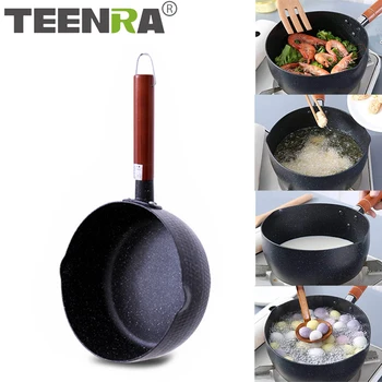 

TEENRA 18/20CM Maifan Stone Soup Pot Wooden Handle Milk Pot Non-stick Wok Kitchen Frying Pans Multi-purpose Universal Pan