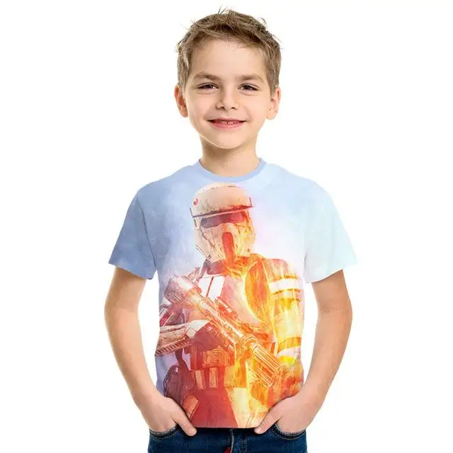 Новинка года, летняя футболка для девочек и мальчиков с принтом «Звездные войны» крутая футболка с 3d рисунком для маленьких детей Детские топы с супергероями, брендовая футболка для малышей - Цвет: NT-689