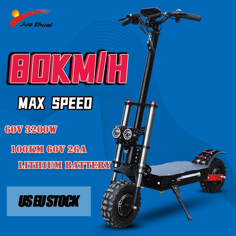 

Electric Scooter with Lithium Battery Skateboard 11inch Dual Motor Wheel Double Suspension 3200W Foldable off Board e Kick Scoot