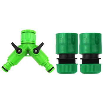 

Promotion! 3/4 Inch 2 Way Tap Hose Pipe Splitter ABS Water Hose Tap Quick Connector with Valve Gardening Irrigation Tool with 2P