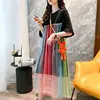 Rainbow Mesh Stitching Loose Mid-length Short-sleeved T Shirt Lace Elegant Dress Women 2022 Summer Ins Fashion Ladies Dresses ► Photo 2/6
