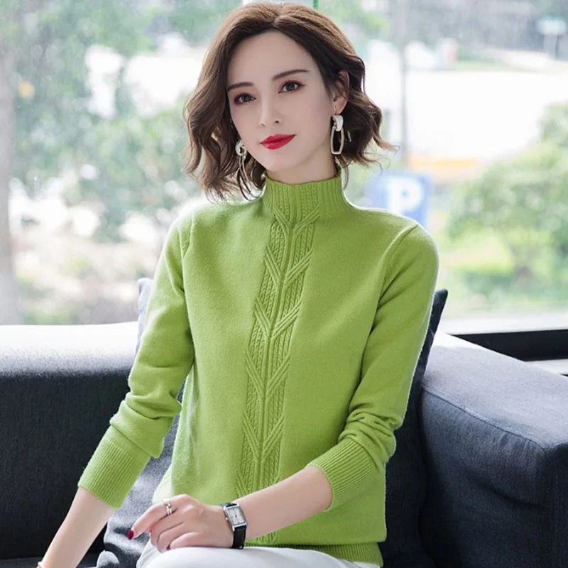 Autumn Winter Casual Sweaters Women Semi-high Collar Thickened Long Sleeved Loose Sweater Pullover Solid  Thick Knitted Winter