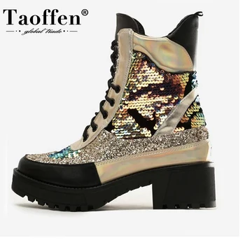 

Taoffen Women Ankle Boots Fashion Platform Bling Winter Shoes Woman Outdoor Climbing Short Boots Lady Footwear Size 36-41