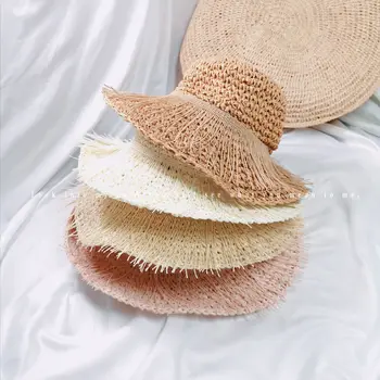 

Children Summer Cool Straw Hat Baby Girls Topee CHILDREN'S Foldable Beach Hat Parent And Child-Large Brimmed Hat