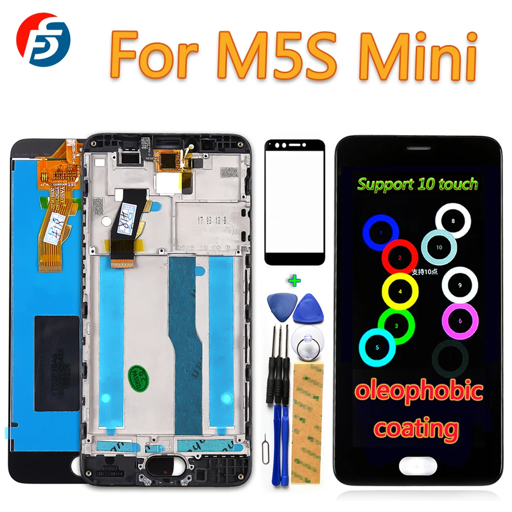 

100% Tested For Meizu M5S 5.2 inch Screen LCD Display Digitizer Assembly 10 Touch Oleophobic Coating 1280*720 Frame tool