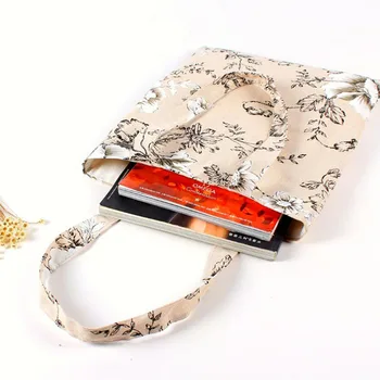 

Women Reusable Shopping Bag Eco Handbag Beach Bag Big Capacity Casual Linen Cotton Canvas Shoulder Bag Flower Print Tote Bags