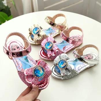 

Disney spring girls sandals frozen princess shoes elsa soft bottom kids crystal shoes children Flat bottom anti-skid shoes
