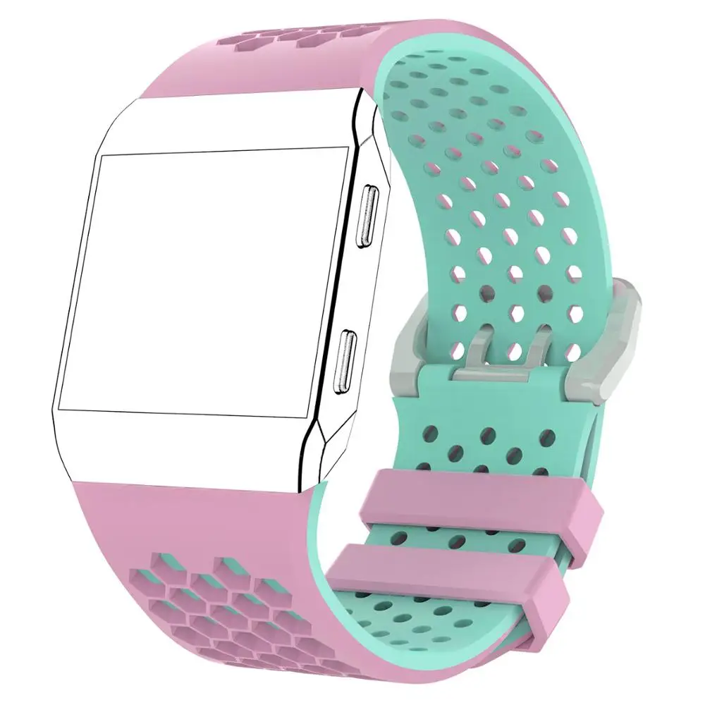 Легкие вентилируемые силиконовые спортивные часы ремешок для Fitbit ионический ремешок Смарт-часы Регулируемый запасной браслет ремешок для часов - Цвет: Pink green