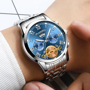 

Stainless Steel Men Wristwatch Date Week Waterproof Quartz Wristwatch Top Brand Leather Watch Band 20mm Luminous Watch Homme