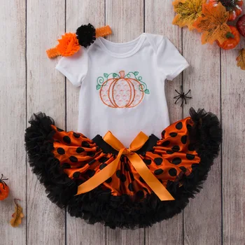 

Halloween Baby Girl Clothes Party Costume Romper Sets Ruffles Cute Fancy Romper Dot Skirt 3PCS Baby Girls Outfit Cosplay
