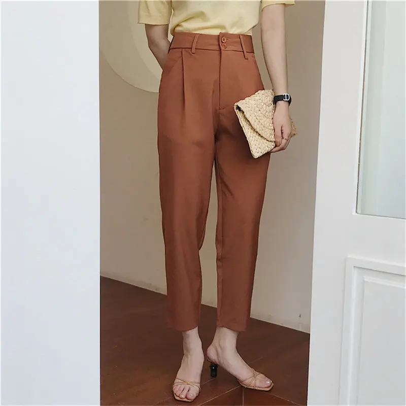 

HziriP All Match Fashion Chic 2020 Summer OL Slim Ankle-Length Pants High Waist Loose Solid Women Casual Straight Trousers