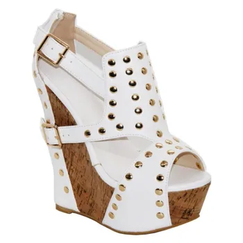 

LanLoJer Sexy High Heels Party Pumps Women Shoes High Heel Platform Wedding Rivet Decorating, 14. 5 cm Wedges Women's Sandals