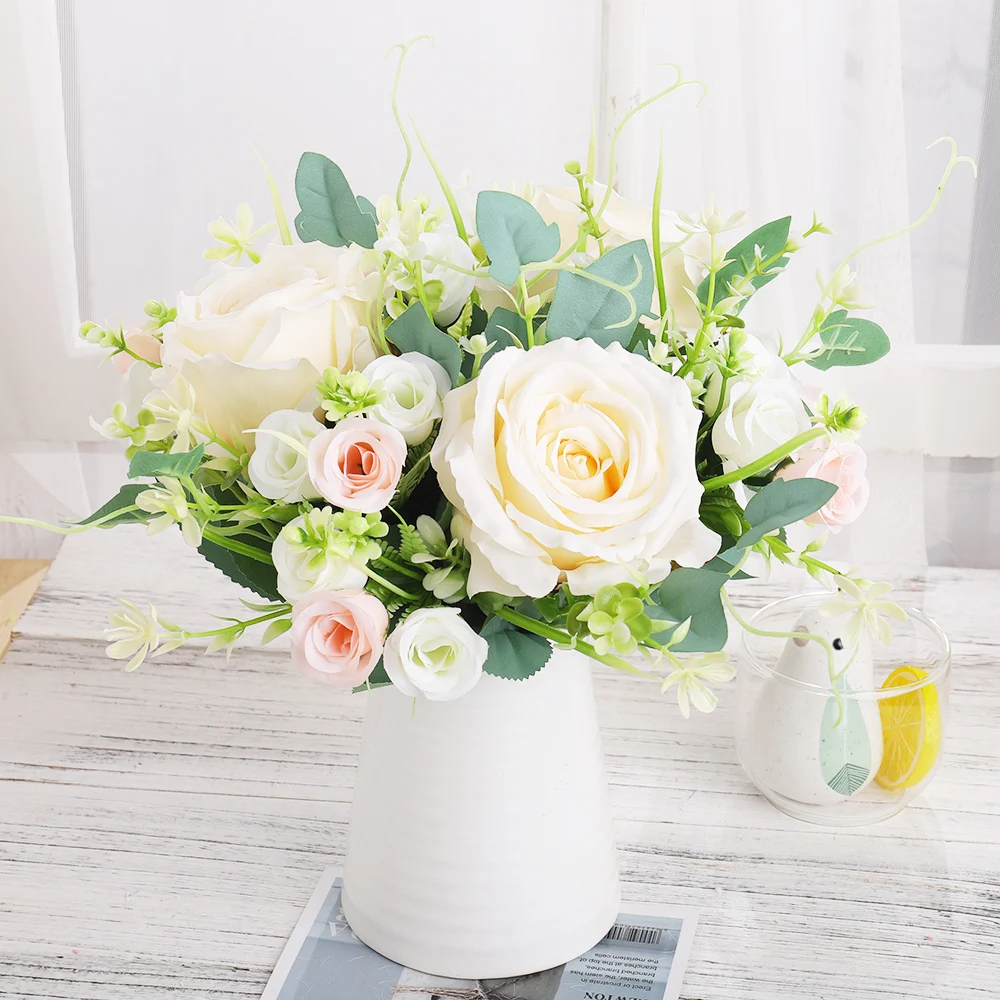 Nordic Artificial Silk Flowers Beautiful Bouquet High Quality Big Roses for Home Wedding Table Decor Fake Flower Valentine Gifts