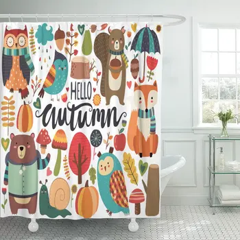 

Kid Cute Autumn Woodland Animals and Fall Floral Forest Shower Curtain Waterproof Polyester Fabric 60 x 72 Inches with Hooks