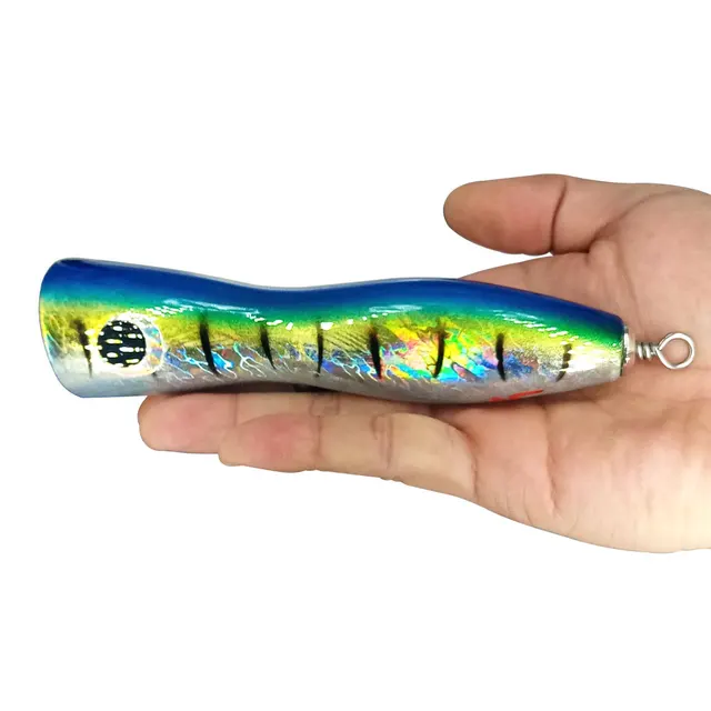 AS Boat Fishing Swimbait Popper Wood Bait Big Game Topwater Tuna Lure 75g120g Treble Hook Artificial Bait Leurre Cast Crankbait green