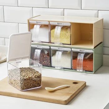 

Household drawer type seasoning box set kitchen supplies plastic loaded salt sugar spice box seasoning bottle jar mx8031042