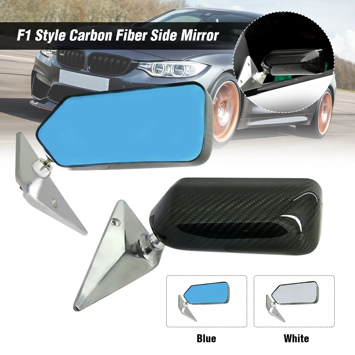 

2Pcs Carbon Fiber Look Silver/Blue Universal Car Side Mirror Rearview mirror cover Auto Rear View Side Mirror Cover For most Car
