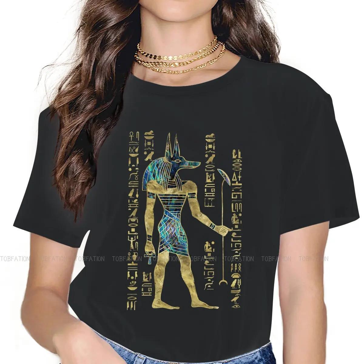 

Egyptian Anubis Ornament Harajuku TShirt Ancient Egypt Style Tops Leisure T Shirt Women Short Sleeve Unique