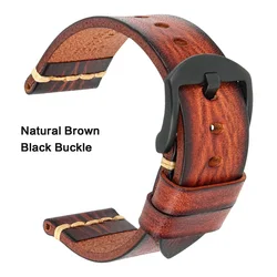 Handmade Vintage Calfskin Leather Watch Strap - 26mm (Brown Black)