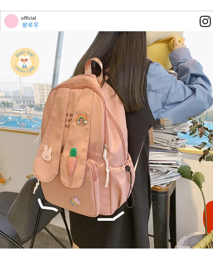 New Kawaii Long Rabbit Ear Backpack Bag Girl Female Cartoon Anmie Bunny Ear Bagpack Women Teen Schoolbag College Bookbag Mochila