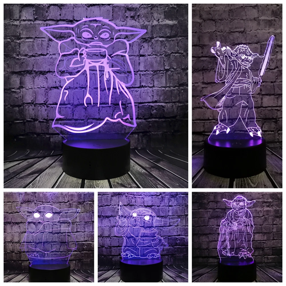 Детский Светильник Yoda 3D оптический Звездные войны мультяшный мандалорский
