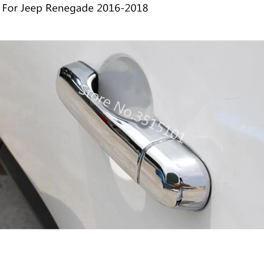 

For Jeep Renegade 2016 2017 2018 2019 Car Body Styling Cover Detector Stick Frame Lamp Trim ABS Chrome Door Handle 8pcs