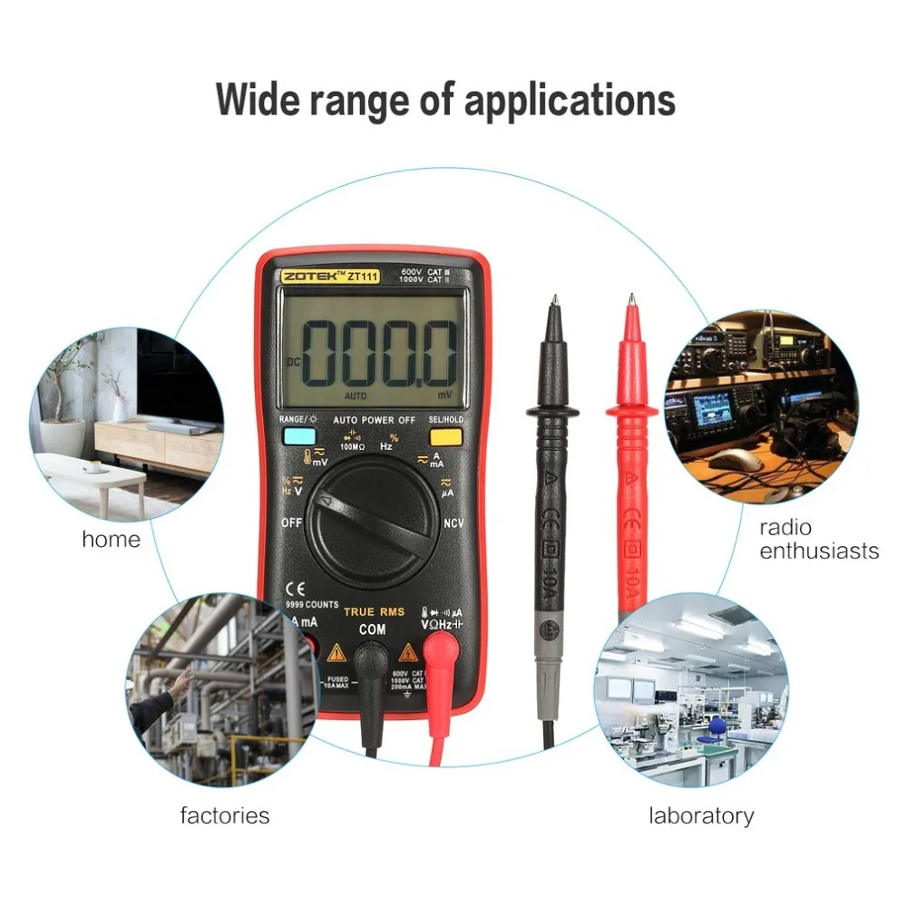 ZOTEK ZT111 мини 9999 отсчетов Диапазон Цифровой мультиметр AC/DC тестер напряжения тока с измерением температуры и NCV