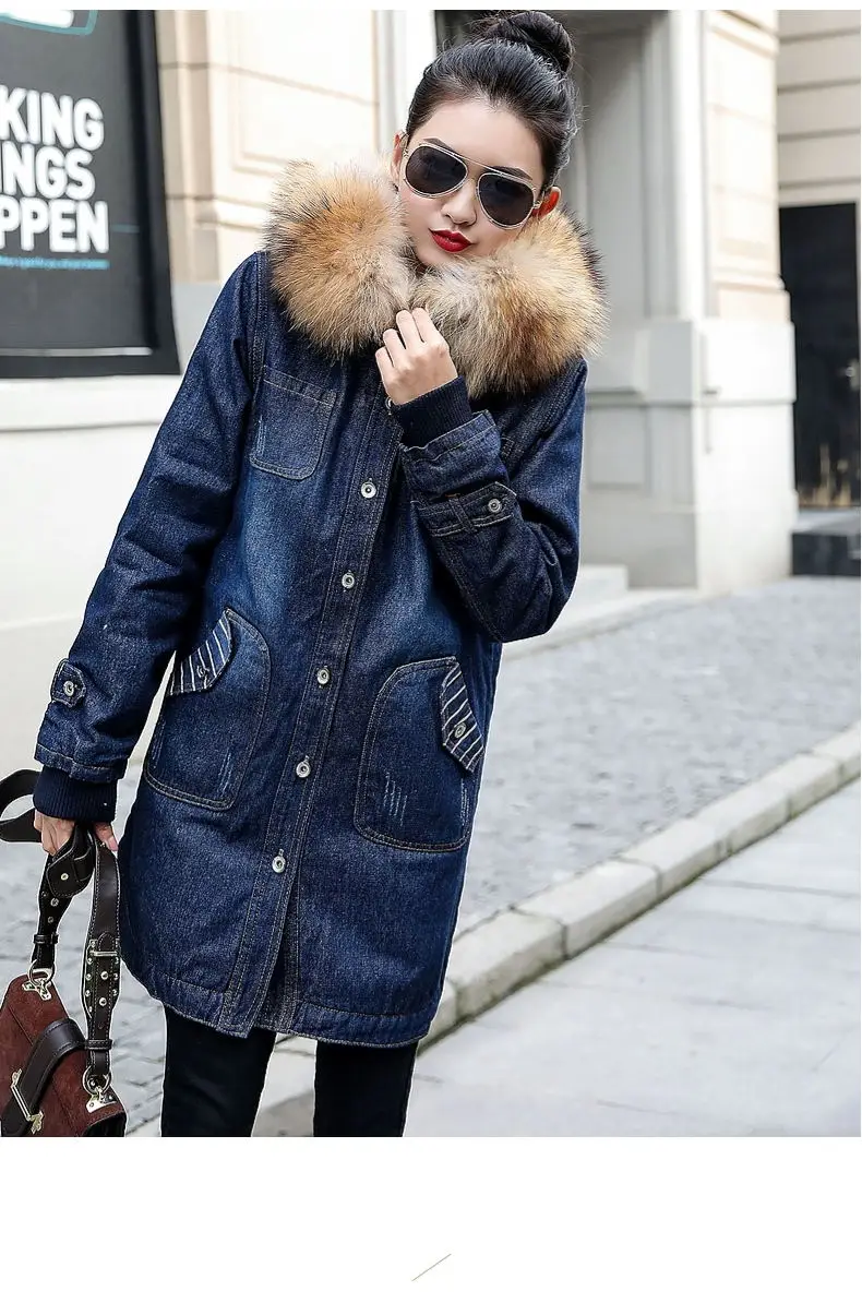 Зимняя теплая меховая джинсовая куртка для женщин, новинка, свободное женское длинное пальто, повседневное джинсовое пальто для женщин, большие размеры 5XL, chaqueta mujer