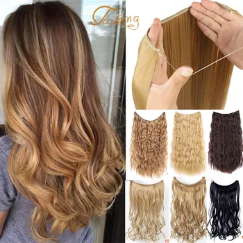 

TALANG Long Invisible Fish Line Hair Extensions Hair Pieces Heat Resistant Synthetic No Clips Natural Straight Hairpiece