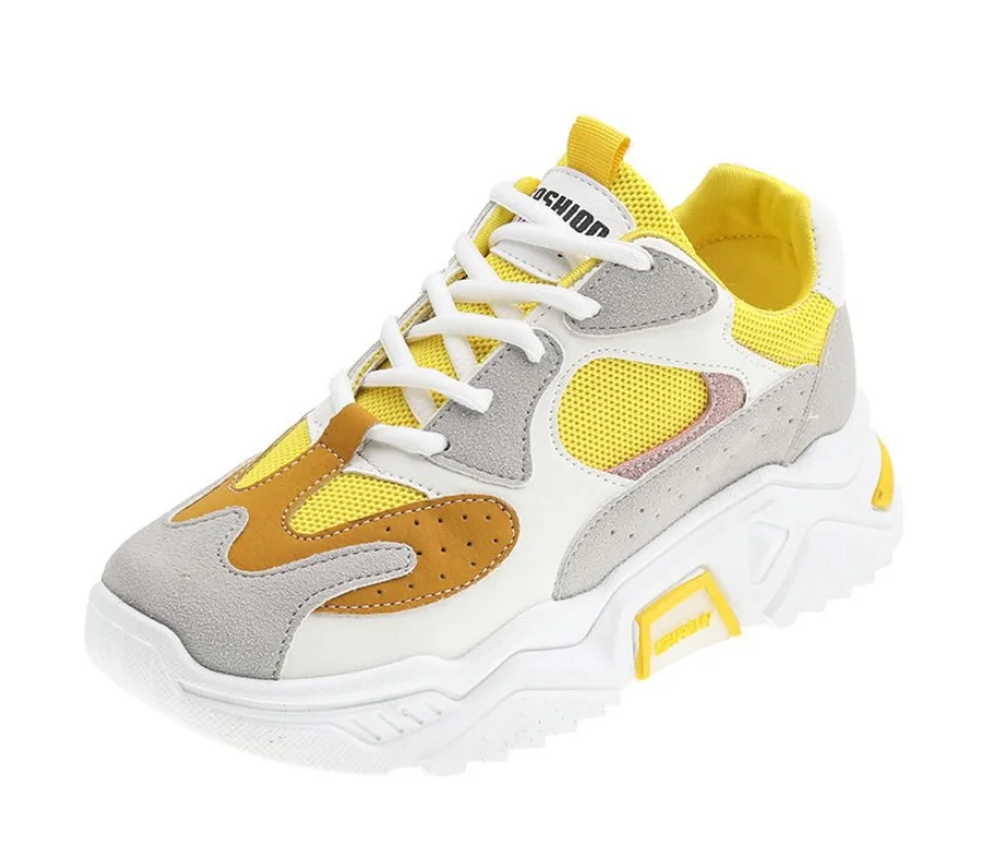Дышащая летняя модная женская повседневная обувь; замшевая обувь на платформе с сеткой; женские кроссовки; женские белые кроссовки - Цвет: Цвет: желтый