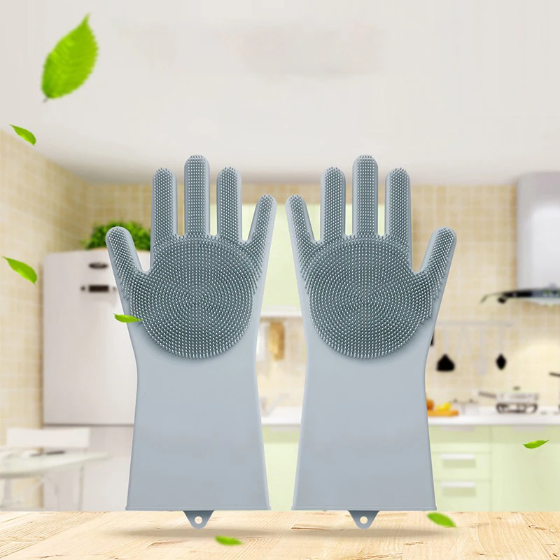 1 Pair Dish Washing Gloves With Magic Brush Household Scrubber Cleaning