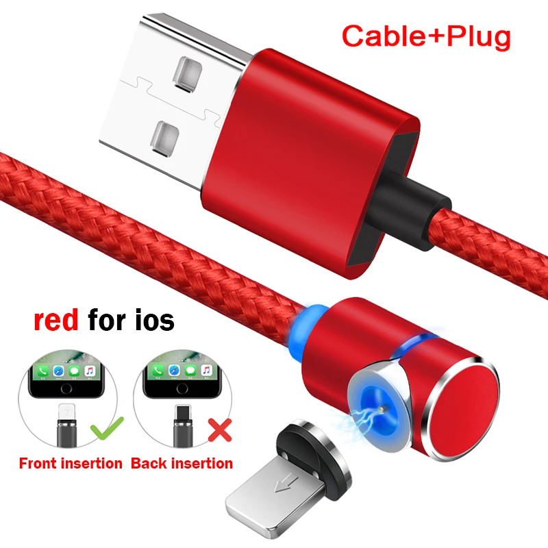 Магнитный кабель для передачи данных 1 м 2 м Быстрая зарядка Универсальный micro type-c oppo для iphone6 millet vivo кабель для зарядки мобильного телефона - Цвет: Red For IOS