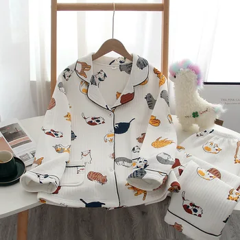 

Women's Long-Sleeved Long Pants Pajamas Set for Autumn and Winter Thick Warm Cotton Padded Sleep Tops Pijamas Women