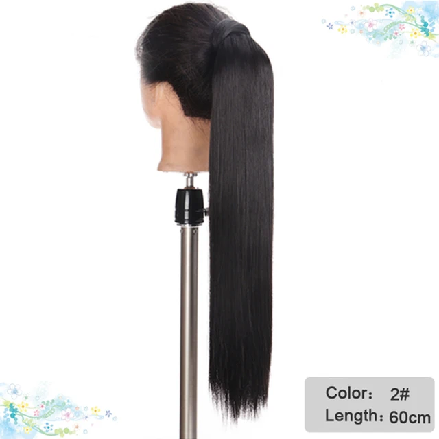 DIANQI Synthetic Corn Wavy Long Curly Ponytail Hairpiece Wrap on Clip Hair Extensions Black Pony Hair 2