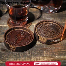 

6pcs/set Genuine Leather Zodiac Embossing Drink Coasters Coffee Mug Table Cup Mat Pad Insulation Mat European Style Tea Tray
