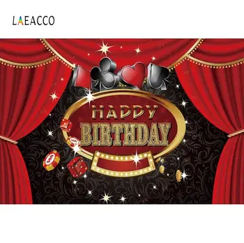 

Laeacco Cartoon Curtain Circus Poker Sieve Happy Birthday Photography Backgrounds Custom Photographic Backdrops For Photo Studio