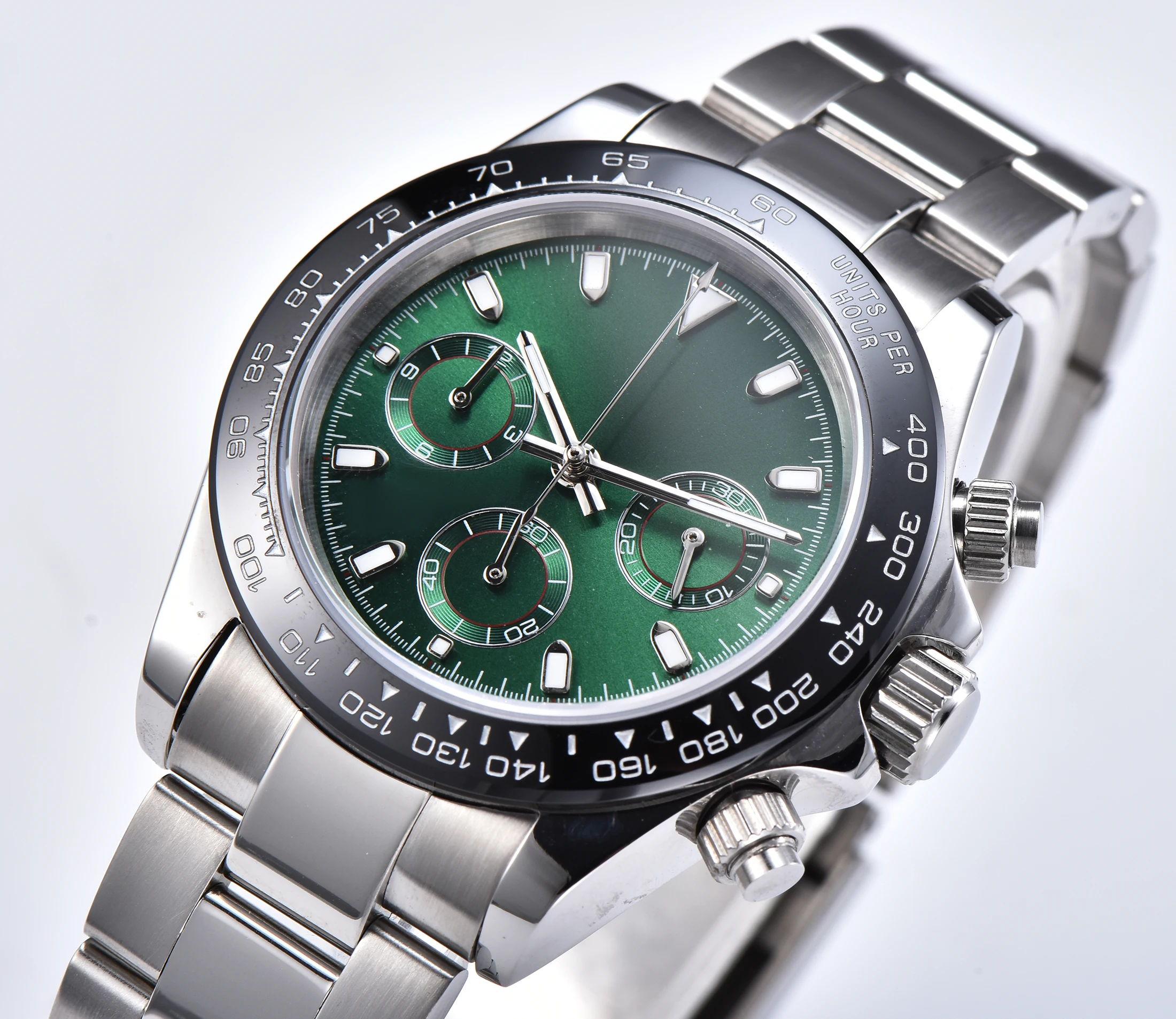Хронограф 39 мм часы с кварцевым механизмом VK63 сапфир керамика ободок светящийся указатель стальной ремешок 8246