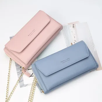 

PU Leather Women Long Purse Soild Cell Phon Coin Wallet Card Holder Women Handbag Female Small Crossbody Bags