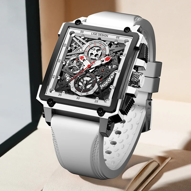 Men Watch LIGE Top Brand Luxury Waterproof Quartz Square Watch for Men Date Casual Sport Hollow Clock Male Relogio Masculino New