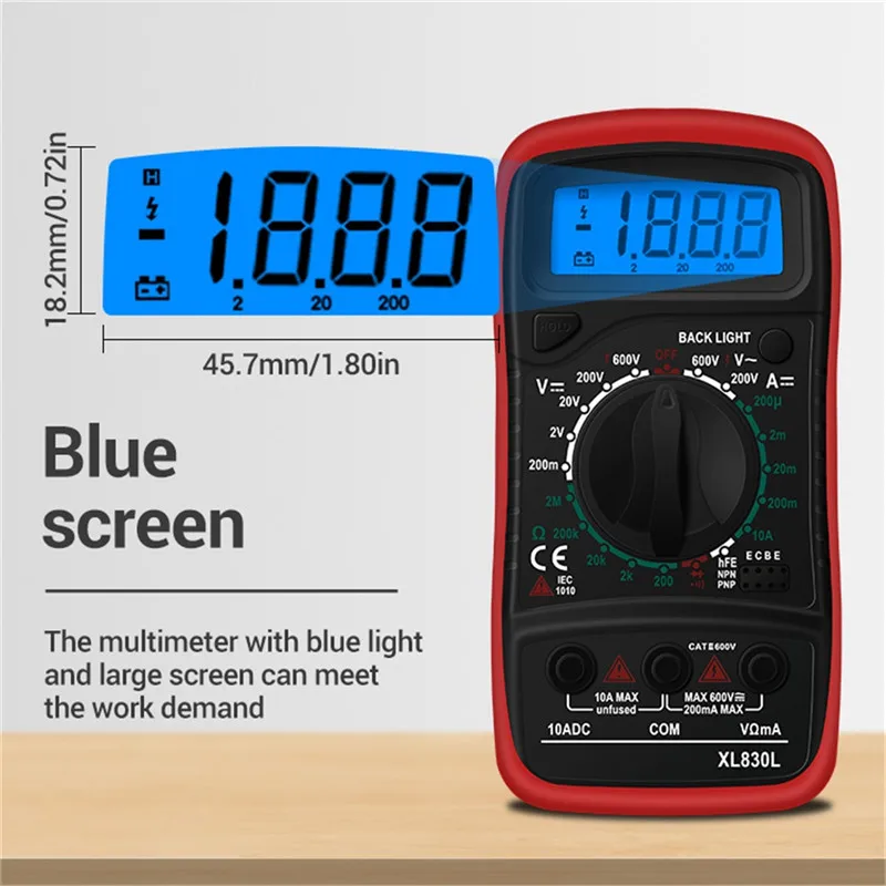 1PCS LCD Digital Multimeter XL830L AC/DC Current Ammeter Voltage Resistance Capacitance Volt Amp Ohm Meter with Tester Probe