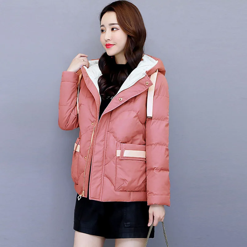 

Short Cotton-padded Clothes Women's 2019 Winter New Style Korean-style Short-height Loose-Fit Slimming Versatile Hooded Cotton J