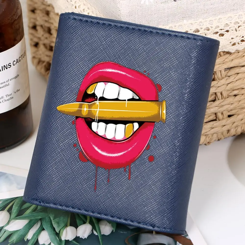

SEXY BULLET LIPS Design Women's Wallet Purse Short Three-fold Purses for Ladies Tongue Out Made Of Leather Female portfel damski