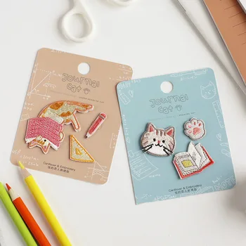 

AHYONNIEX 3pcs In One Set Cute Study Hard Cat Patch Iron On Patches for Handbook Clothes Applique Shoes Bags DIY Accessories